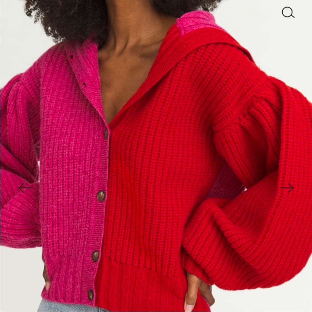 Something Navy Wool Red Pink Color Block Cardigan… - image 2